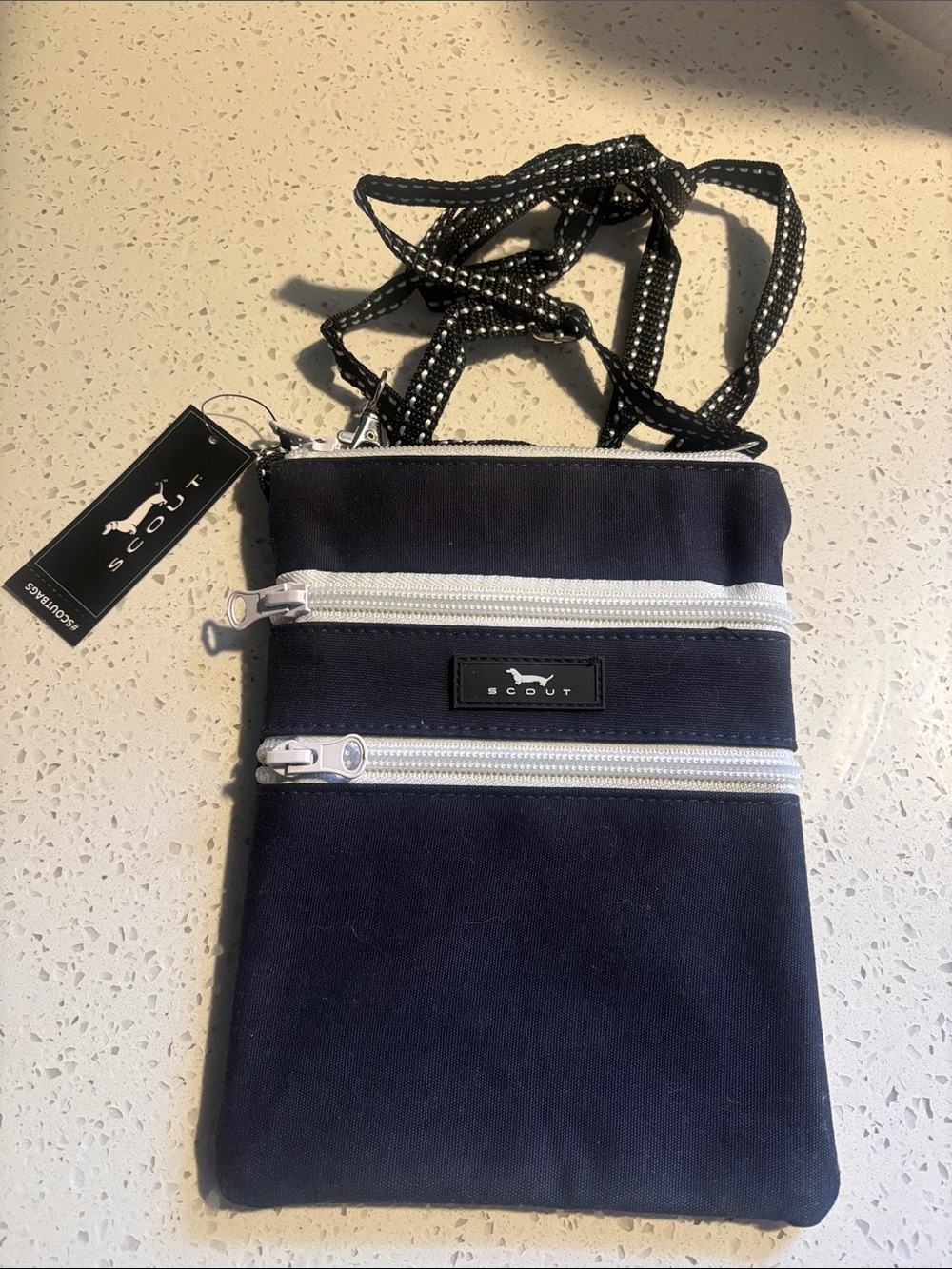 Scout Navy and White Crossbody Organizer with Black Strap
